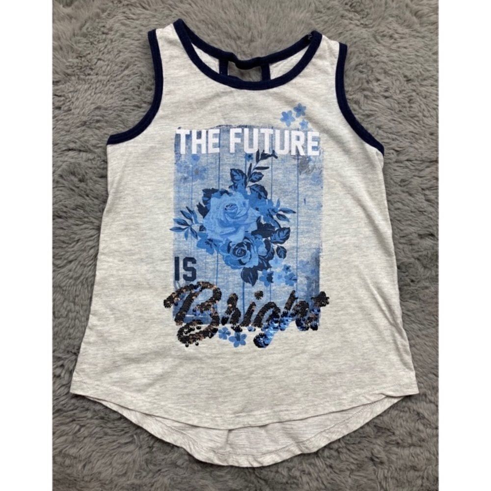 Justice grey & blue floral graphic sequin tank top